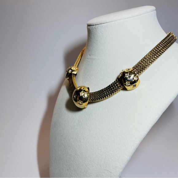 Brookcraft Jewelry Mesh Choker Puffy Starburst inlaid Rhinestones Station Beads - Picture 4 of 9